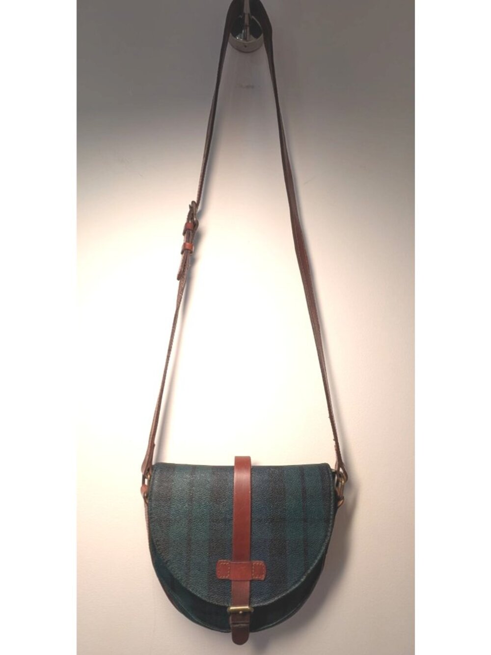 Vintage 90's Polo Ralph Lauren Saddle Crossbody Shoulder Bag, Black Watch Tartan - Picture 2 of 16